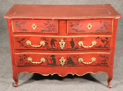 Antique 1820s Era French Louis XV Chinoiserie Paint Decorated Commode Dresser Cover