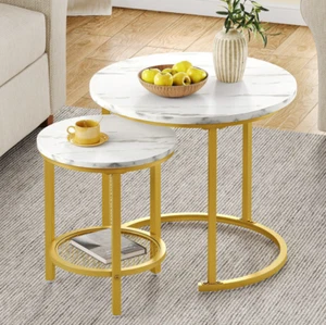 Nesting Coffee Tables Set of 2 Round Stacking Sofa Side Tables for Living Room - Picture 1 of 9