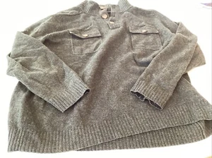 J Crew Lambswool Green 3 Button Collar Neck Sweater Pullover 2 Chest Pockets XL - Picture 1 of 5