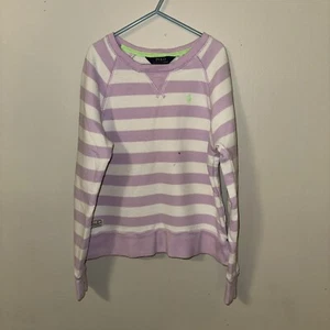 Polo Ralph Lauren Sweatshirt Girls Youth Medium Purple Stripes Casual Preppy - Picture 1 of 11
