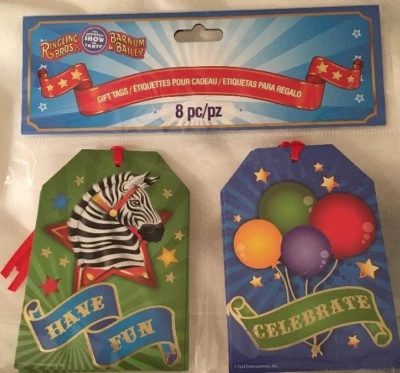 RINGLING BROS BARNUM & BAILEY CIRCUS Circus Party Ringling Bros Barnum Circus Gift Tags Party Decoration 8 pc MINT