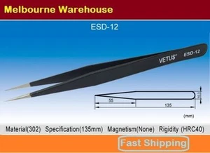 VETUS Original Genuine High Quality Anti-static Switzerland Tweezers ESD-12 - Picture 1 of 1