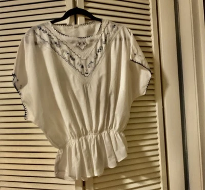 Blusa bordada vintage boho de algodón blanca talla grande hecha en Portugal Foto 1 de 3