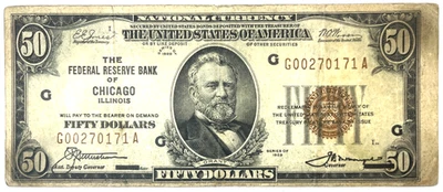 SERIES 1929 $50  NATIONAL CURRENCY NOTE TYPE 1 CHICAGO FINE G00270171A - Image 1 of 2