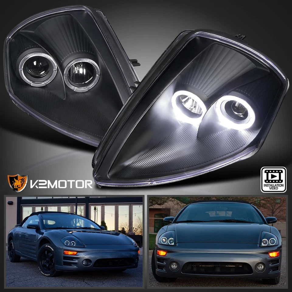 Black Fits 2000-2005 Mitsubishi Eclipse LED Halo Projector Headlights Left+Right Foto 1 de 4