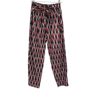 Pantalones Prairie Underground Patrón Azteca Cintura Alta Medianos Algodón Cinturón Ikat Pic - Imagen 1 de 12