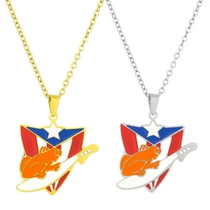 Stainless Steel Puerto Rico Flag Pendant Necklace Chain Neckwear for Men Women - Picture 1 of 10
