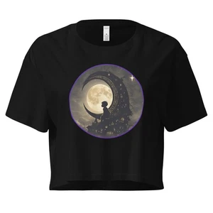 "Moon Village" Women’s crop top Lunar Dream Imagination Fantasy Night Wish - Picture 1 of 11