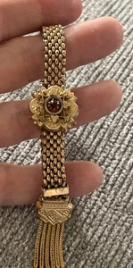 VINTAGE VIKTORIANISCHES GOLD GEFÜLLTES MESH SLIDE QUASTE GRANAT ARMBAND J19 - Bild 1 von 15