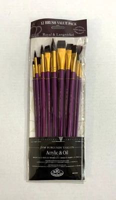 Royal & Langnickel 12 Burgundy Taklon BRUSH SET PACK For Acrylis & Oil RSET-9314 - Image 1 of 3