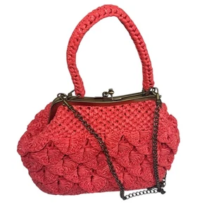 Patricia Nash Coral Laureana Scalloped Raffia Satchel Women's Handbag - Picture 1 of 8