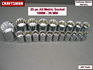 CRAFTSMAN HAND TOOLS 20 pc 1/2 Drive METRIC 12pt socket set Large Sizes to 36MM - Foto 1 di 4