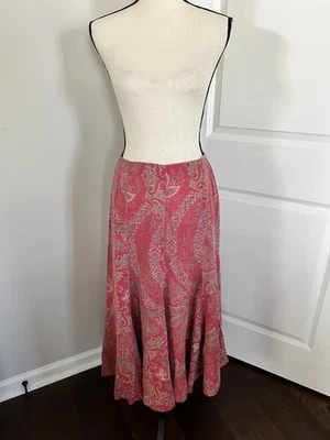 Vintage Ralph Lauren Red Paisley Midi Skirt Linen Size 6 EUC - Image 1 of 4