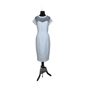 Maggy London light gray short sleeves sheath midi cocktail dress size 6 - Picture 1 of 13