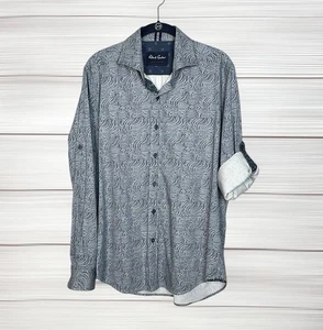 Robert Graham Modern Americana Hemd blau grau Print Rollriegelärmel Baumwolle Gr. M - Bild 1 von 12