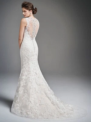 Brautkleid Gr. 44 Fit & Flare, tiefer Rücken, V-Ausschnitt, Zweiteiler, creme - Bild 1 von 4