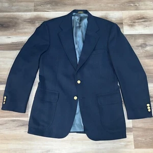 Stafford Blazer Mens 38R Navy Blue 2 Gold Button Worsted Wool Blend Vintage - Picture 1 of 14