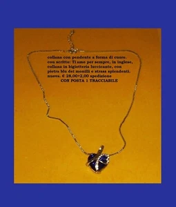 Collana donna con cuore, in bigiotteria luccicante strass, e pietra blu monilli - Foto 1 di 2