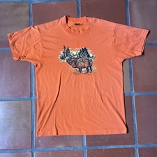 Vtg Fruit Of The Loom Best L 50/50 Made In USA Moose By Harry Warren Orange Tee
