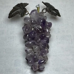 Vintage Amethyst Stein Traube Cluster Dekor mit Metall Blättern - Bild 1 von 8