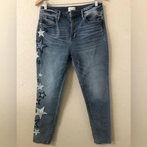 Driftwood Jackie High Rise Jeans with Patchwork Embroidered Stars - Size 30/28 - Picture 1 of 7