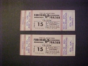 1976 FOREMAN VS FRAZIER 2 FULL TICKETS MINT - Picture 1 of 1