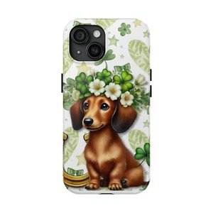 St Patricks Cute Dachshund Phone Case Dog Lover Gift Tough Phone Cover Patty  - Picture 1 of 109