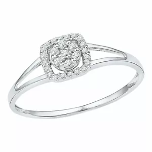 10k White Gold Womens Round Diamond Square Frame Cluster Ring 1/10 Cttw - Picture 1 of 1
