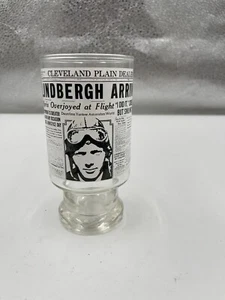 Vtg Newspaper Cleveland Plain Dealer Drinking Glass Charles LINDBERGH ARRIVES - Picture 1 of 4