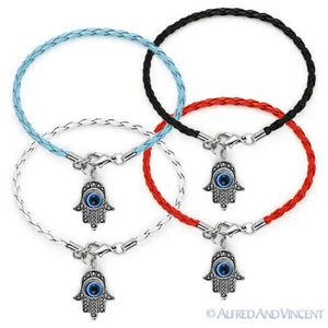 Brazalete de cuero con dije para mal de ojo Hamsa Mano de Dios Fátima Judía Judaica Cabalá - Imagen 1 de 5