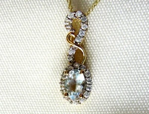 Aquamarine & White Zircon Pendant / 14K Gold over 925 Sterling Silver /0.65cts - Picture 1 of 4
