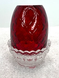 Fenton Diamond Optic Ruby Red Fairy Lamp with Clear Bottom - 4.5" - Picture 1 of 9