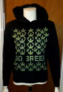 New Fruit Of The Loom Hoodie "Go Green Weed" Black Small - Picture 1 of 8