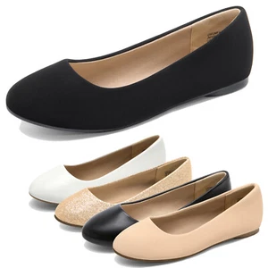 Womens Ballerina Flats Round Toe Slip On Comfortable Work Office Flat Shoes - Picture 1 of 42