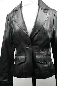 Mark Alen Vintage Women's Button Down Leather Hip Length Black Jacket XS New - Picture 1 of 4