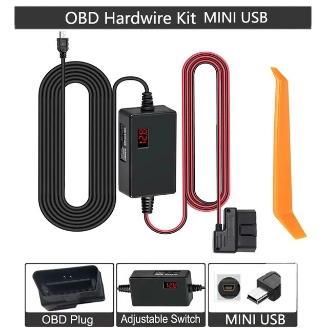 Kit de fio rígido Dash Cam OBD cabo de alimentação MINI USB C porta 10 pés 12V-24V a 5V para Das - Imagem 1 de 4