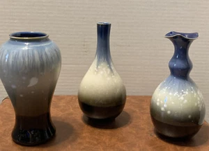 Set Of Three Pottery Glazed Vases - Picture 1 of 12