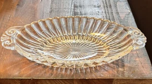 Vintage Clear Glass Ribbed Pattern Oblong Relish Or Banana Split Dish Chic - Picture 1 of 8