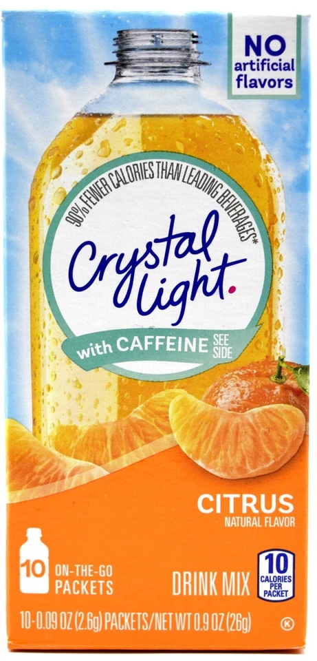 Crystal Light Citrus With Caffeine On The Go Drink Mix 10-Packet Box 4 Boxes