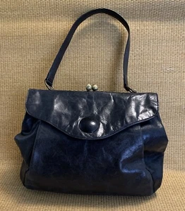 Vintage HOBO INTERNATIONAL Kisslock Black Leather Satchel Purse - Picture 1 of 23