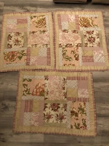 Vintage Quilted Pillow Covers Shams LIZ CLAIBORNE Pink Floral Patchwork set 3 - Picture 1 of 11