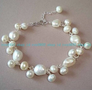 "Brazalete de cuentas de perlas barrocas blancas naturales de 7-12 mm de moda 7-9""" - Imagen 1 de 17