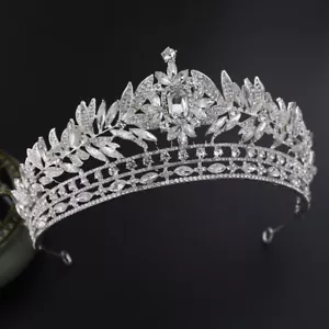 7.5cm Tall Crystal Tiara Crown Wedding Bridal Queen Princess Prom 2 Colours - Picture 1 of 14