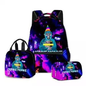 Gorilla tags 3D Print 3pcs/Set Laptop Daypack Backpack Lunch bag Pencil Case - Picture 1 of 44