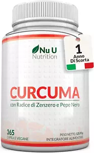 Curcuma 1520Mg Con Zenzero E Pepe Nero - 365 Capsule Vegane - Alto Dosaggio Di C - Foto 1 di 12