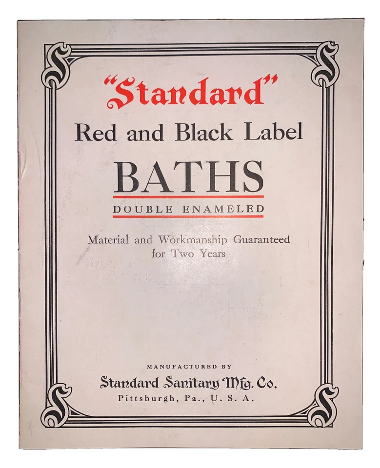 TRADE CATALOGUE, STANDARD SANITARY MFG CO, RED & BLACK LABEL BATHS, 1910, SCARCE - Image 1 of 4