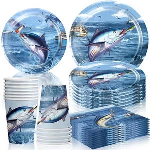 50pcs Gone Fishing Party Supplies 20 plates 20 napkins for the Gone Fishin' F... - Picture 1 of 6