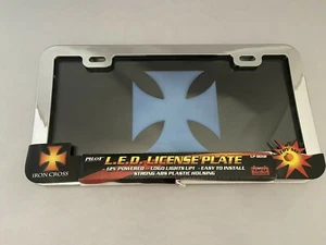 LED LIGHT UP IRON CROSS LICENSE PLATE FRAME UNIVERSAL FRONT/REAR PLATE - Picture 1 of 6