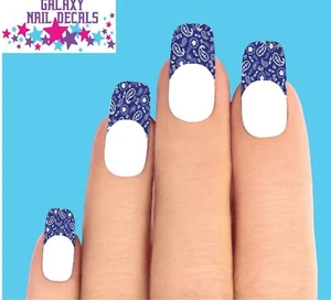 Waterslide Nail Decals Tips - Set of 10 Bandana Paisley Blue - Picture 1 of 1