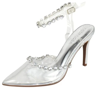 Top MODA Mujeres Stiletto Tacones Altos Correa en el Tobillo Estrás PARSON-3 Plateado Transparente Foto 1 de 4